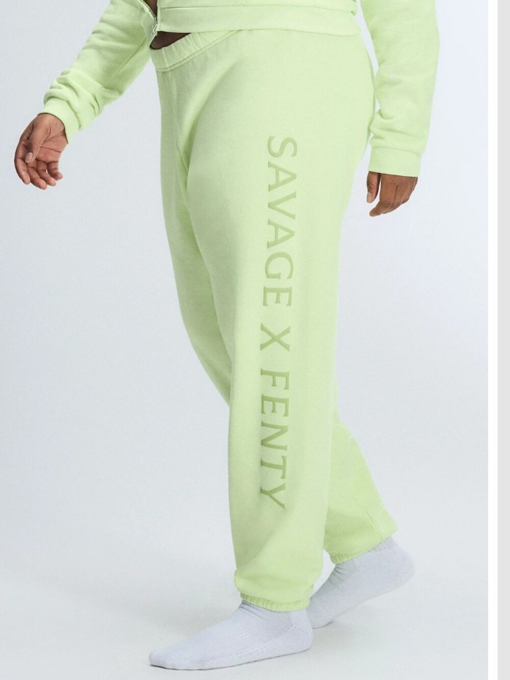 New SAVAGE x FENTY Neon Green Terry Weekender Sweats Sweatpants Lounge Sz 12-14